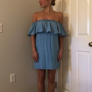 Urban Outfitters Chambray Off-The-Shoulder Ruffle Dress. Size S. By Cooperative.